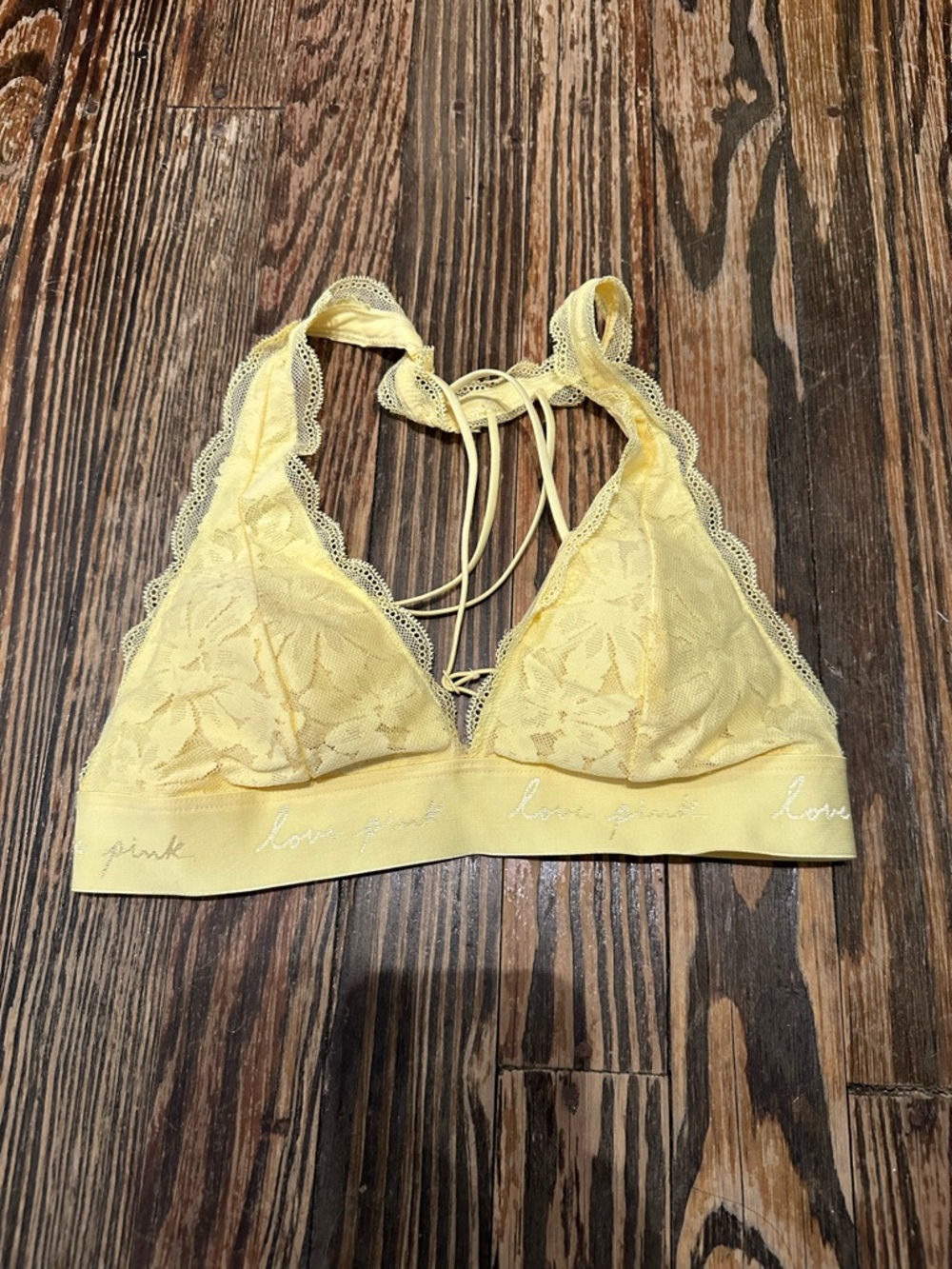 PINK Victoria's Secret Yellow Lace Halter Bralette